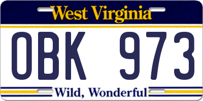 WV license plate OBK973