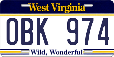 WV license plate OBK974