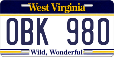 WV license plate OBK980