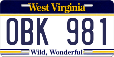 WV license plate OBK981