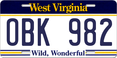 WV license plate OBK982