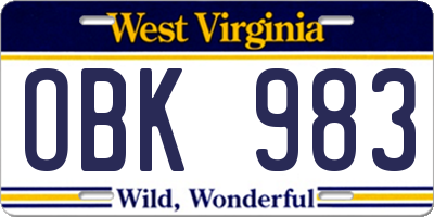 WV license plate OBK983
