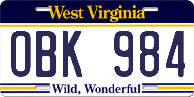 WV license plate OBK984
