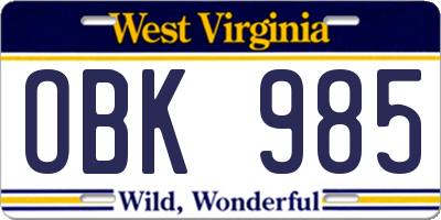 WV license plate OBK985
