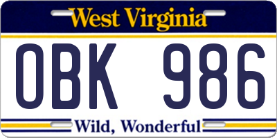 WV license plate OBK986