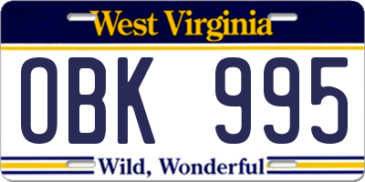 WV license plate OBK995