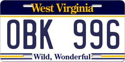 WV license plate OBK996