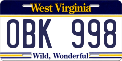 WV license plate OBK998