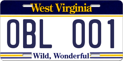WV license plate OBL001