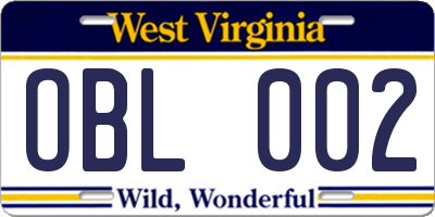 WV license plate OBL002
