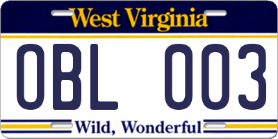 WV license plate OBL003