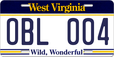 WV license plate OBL004
