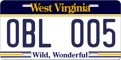 WV license plate OBL005