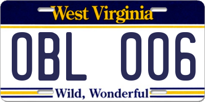 WV license plate OBL006
