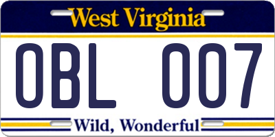 WV license plate OBL007