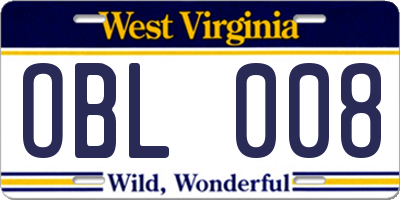 WV license plate OBL008