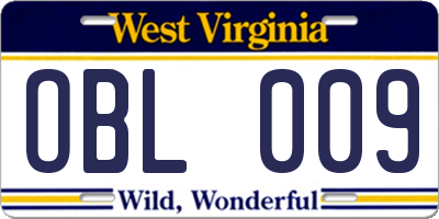 WV license plate OBL009
