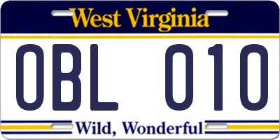 WV license plate OBL010
