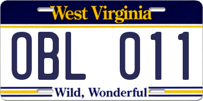 WV license plate OBL011