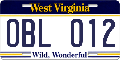 WV license plate OBL012