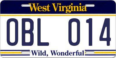 WV license plate OBL014