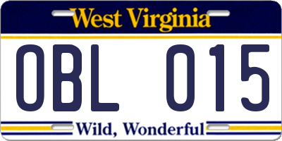 WV license plate OBL015