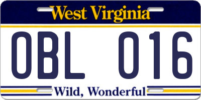 WV license plate OBL016