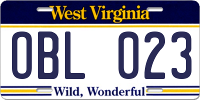 WV license plate OBL023
