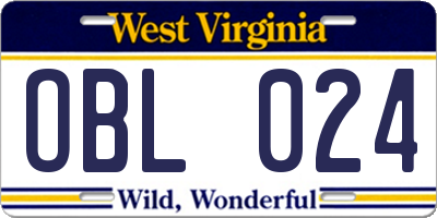 WV license plate OBL024