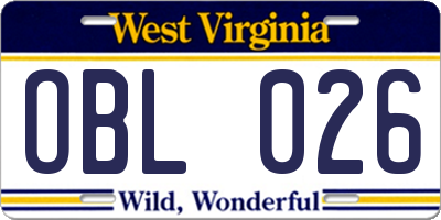 WV license plate OBL026