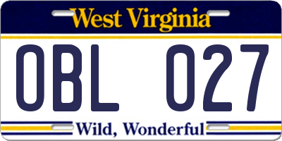 WV license plate OBL027