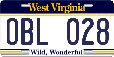 WV license plate OBL028