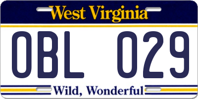 WV license plate OBL029