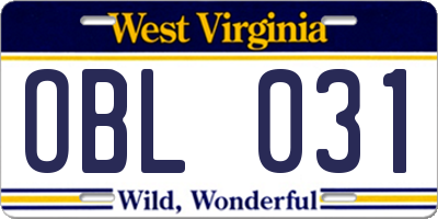 WV license plate OBL031