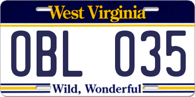 WV license plate OBL035