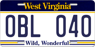 WV license plate OBL040