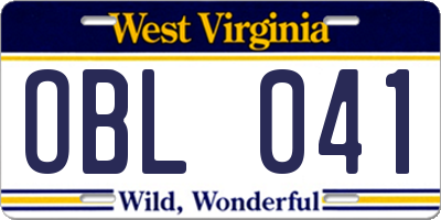 WV license plate OBL041