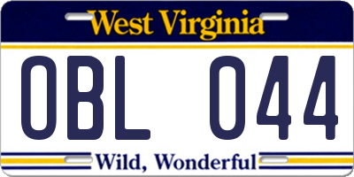 WV license plate OBL044