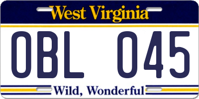 WV license plate OBL045