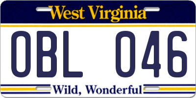 WV license plate OBL046