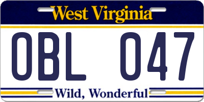 WV license plate OBL047