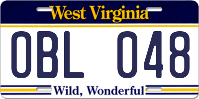 WV license plate OBL048