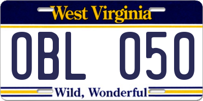 WV license plate OBL050