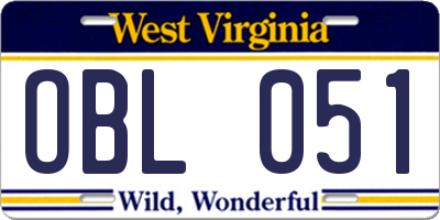 WV license plate OBL051