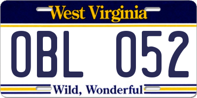 WV license plate OBL052
