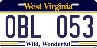 WV license plate OBL053