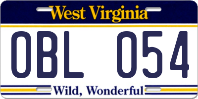 WV license plate OBL054