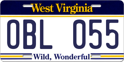 WV license plate OBL055