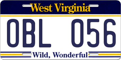 WV license plate OBL056