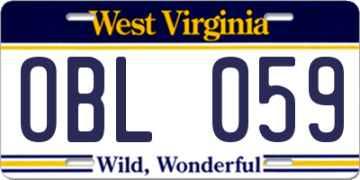 WV license plate OBL059